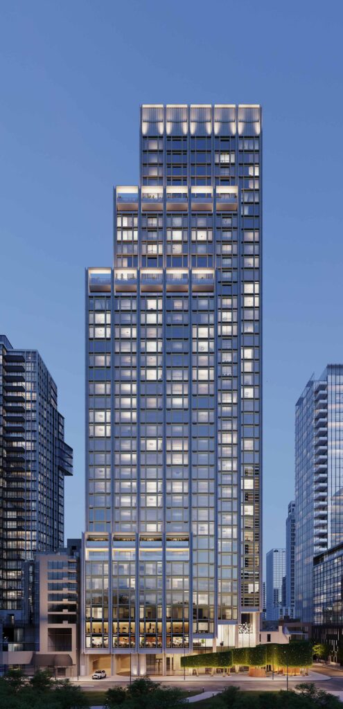 50-Scollard-FRONT-NIGHT exterior render of 50 Scollard 4 at night