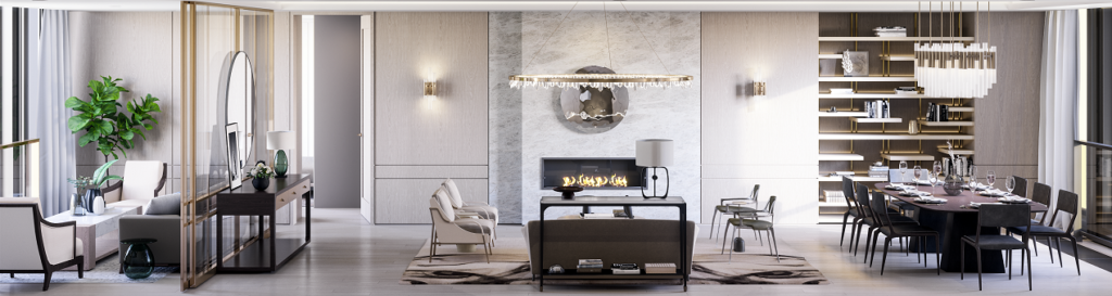 50 Scollard_Evening_MidDay interior render of 50 Scollard livingroom