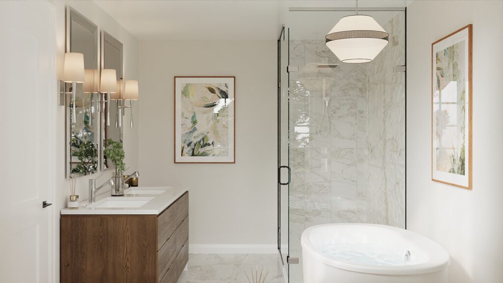 Bathroom interior render of Erin Glen Community bathroom