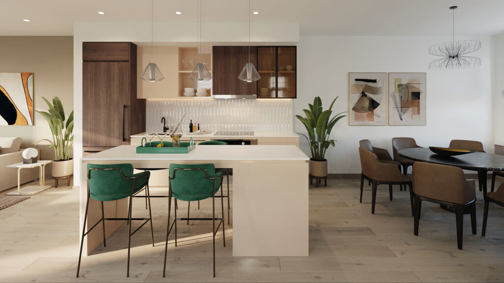 Distrikt-Trailside-INT3 interior render of Distrikt Trailside kitchen