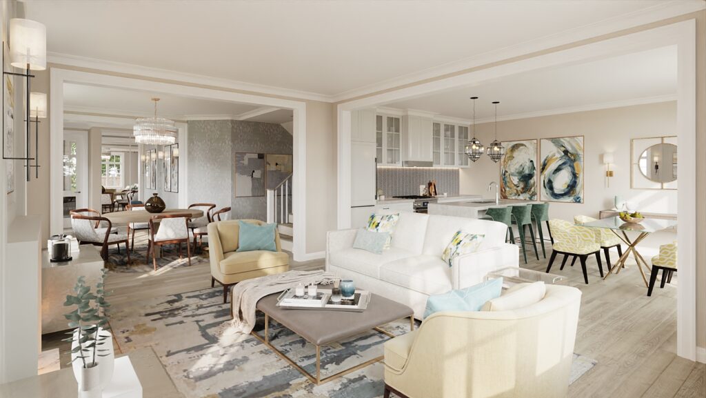 Living_02 interior render of Erin Glen Community living room