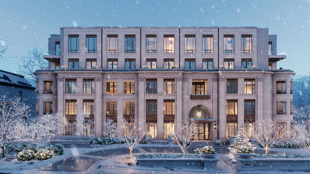 Maison-77-Clarendon-EXT2 snowing exterior render of Maison 77 Clarendon