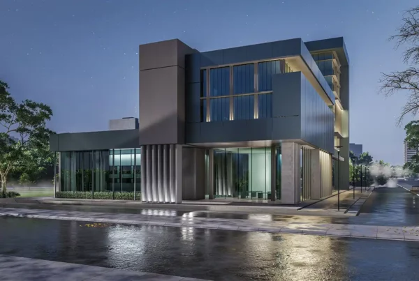 3d exterior rendering modern house at night
